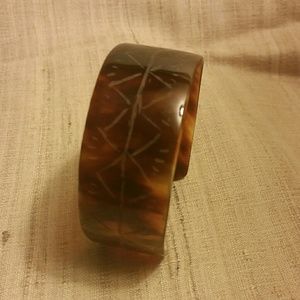 Genuine Vintage Tortoise Shell Etched Cuff